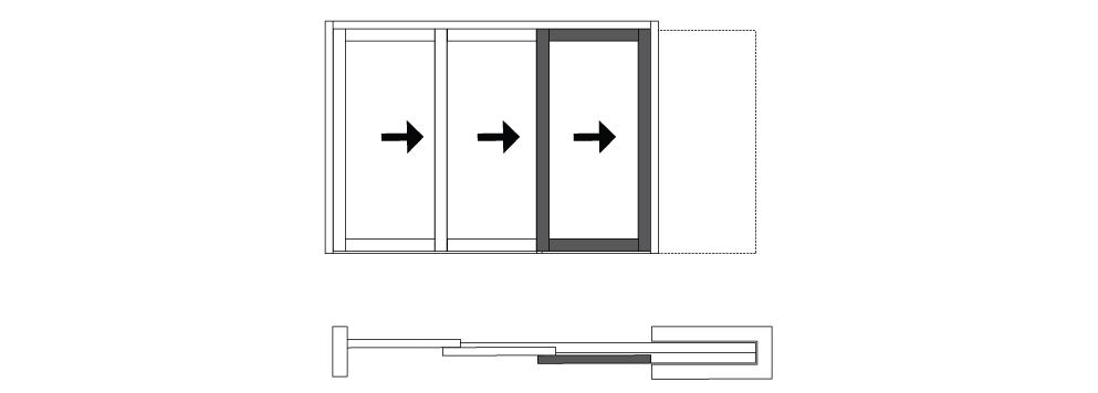 Line drawing of pocketing panels of gliding door